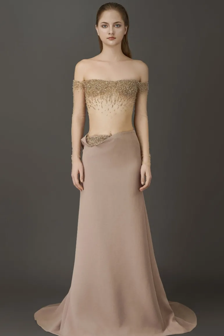 Outfit Sets<CULT MIA ELEGANT SHEER LONG DRESS WITH EMBROIDERED Brown