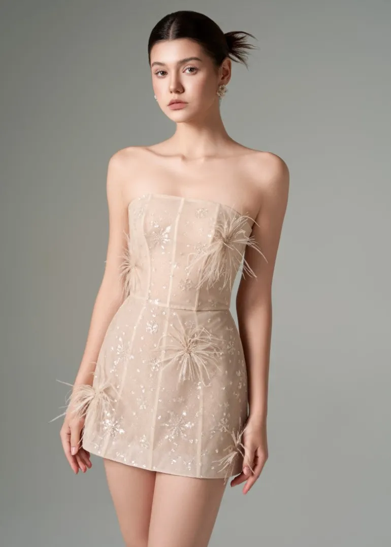 Dresses | Mini Dresses<CULT MIA ELIF TULLE STRAPLESS DRESS Beige Orange