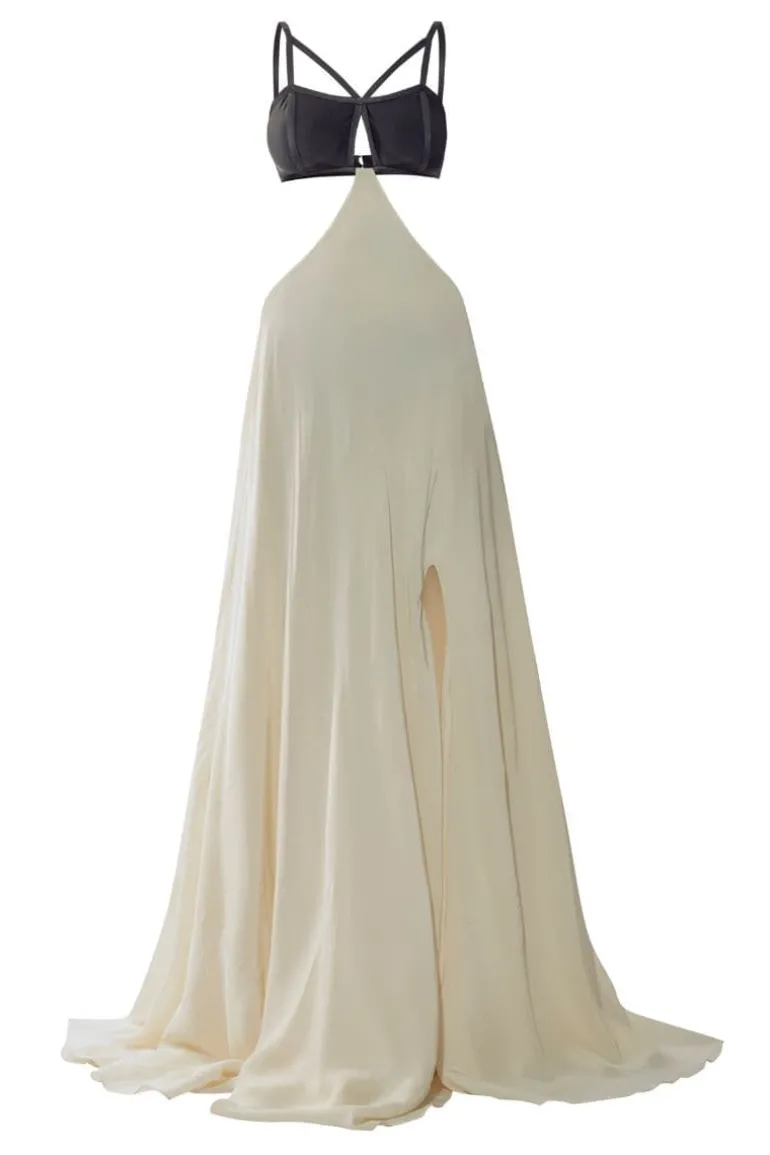 Dresses<CULT MIA EMA BUSTIER FLARE MAXI DRESS White/Black