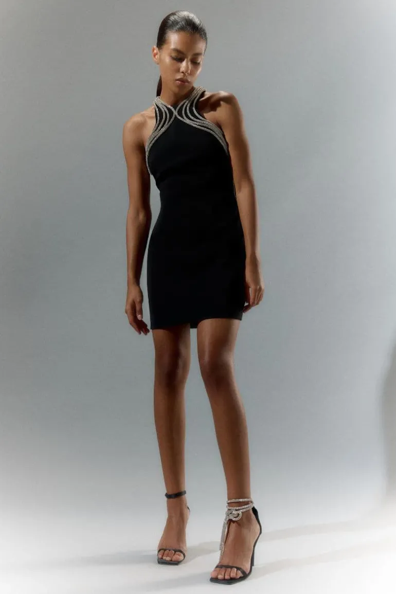 Dresses | Mini Dresses<CULT MIA EMBELLISHED HALTER MINI DRESS Black