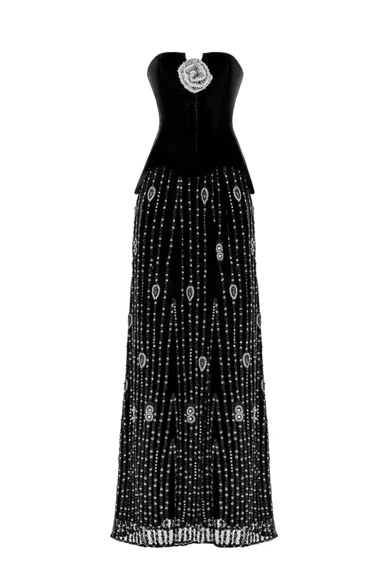 Dresses | Gowns<CULT MIA EMBROIDERED NOIR VELVET GOWN Black