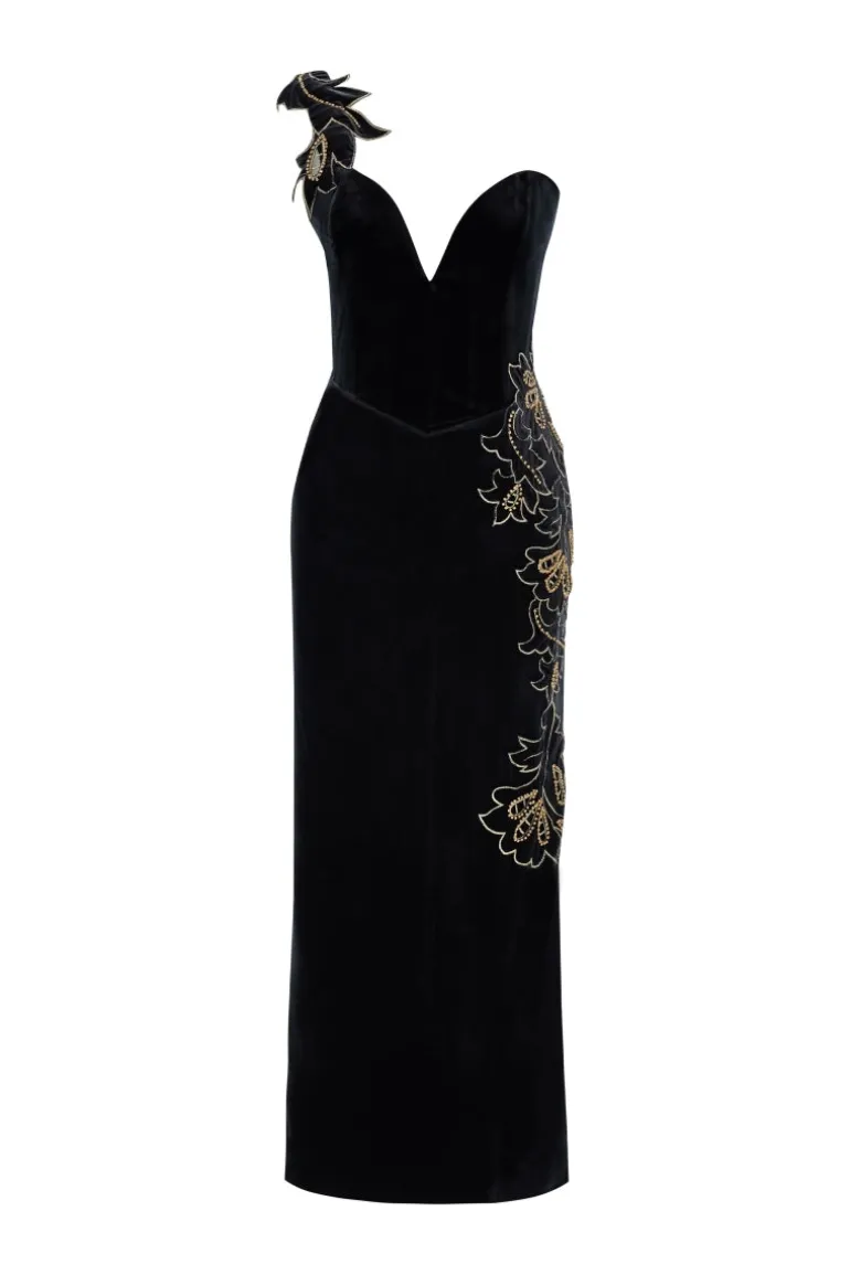 Dresses | Midi Dresses<CULT MIA EMBROIDERED SIDE SLIT MIDI DRESS IN Black