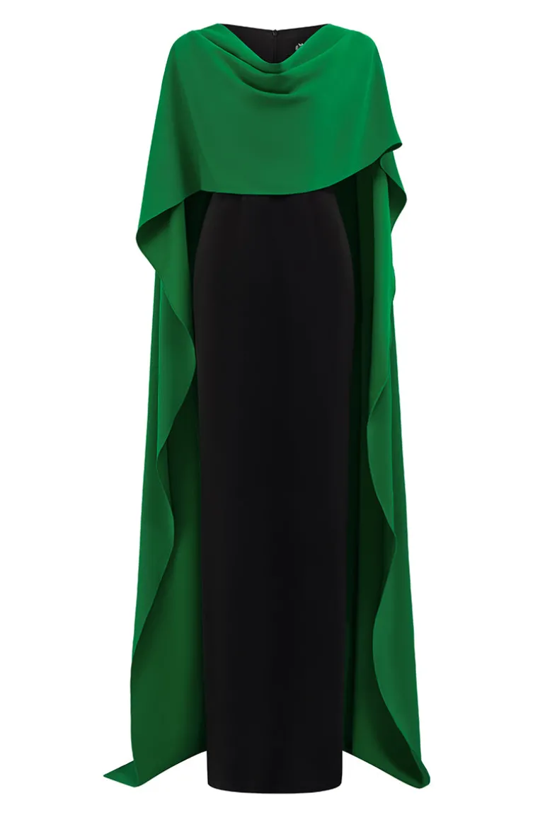Dresses | Gowns<CULT MIA EMERALD DRAPED SHOULDER EVENING GOWN Black & Green