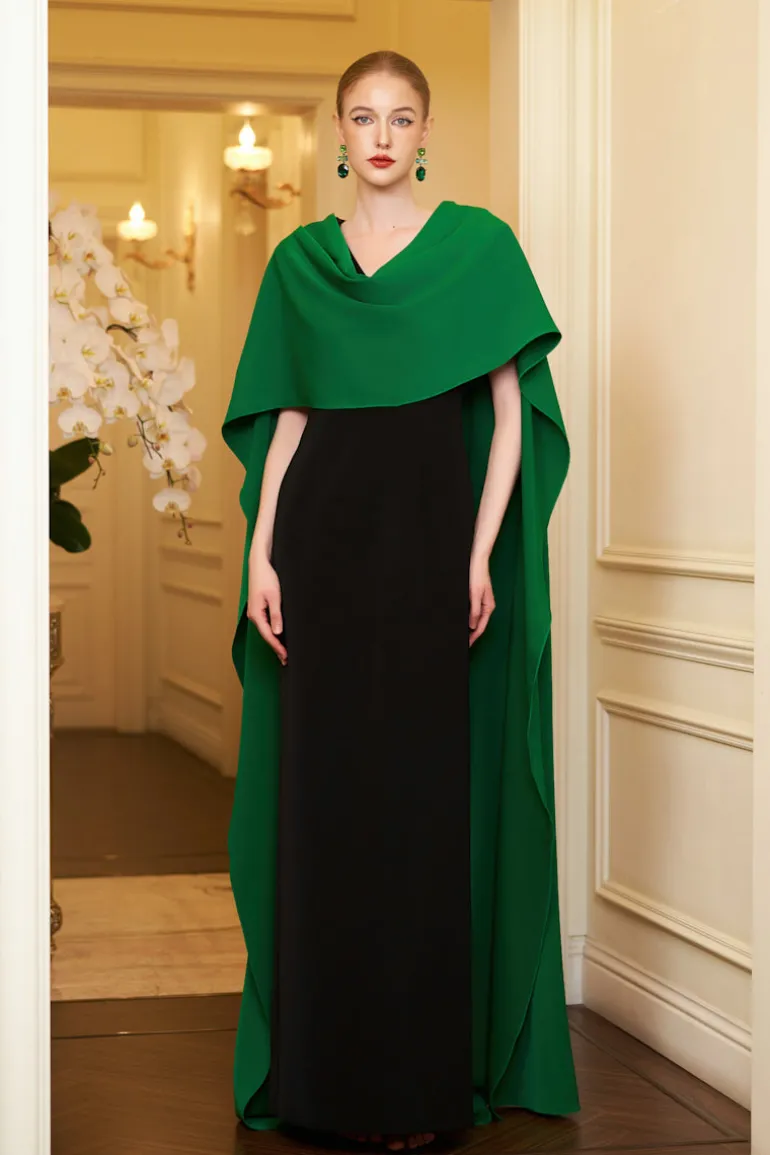 Dresses | Gowns<CULT MIA EMERALD DRAPED SHOULDER EVENING GOWN Black & Green