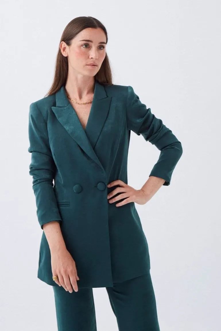 Blazers<CULT MIA SATIN CARYL SUIT BLAZER Emerald green