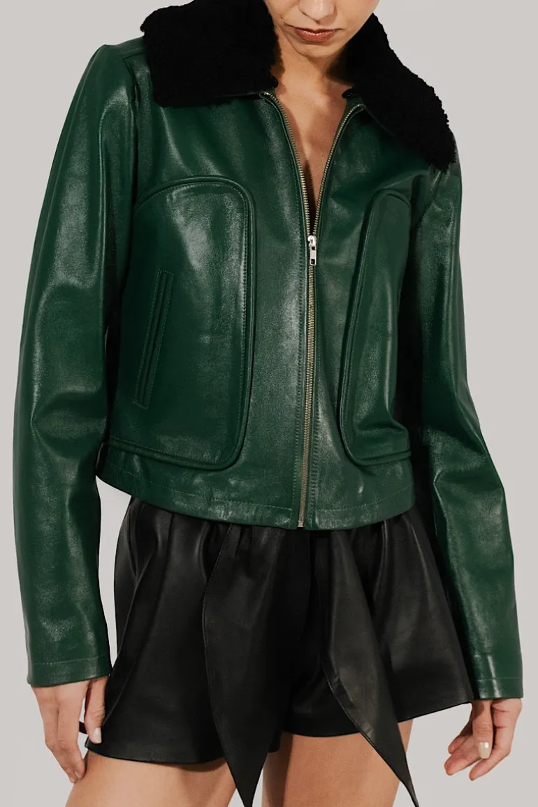 Jackets<CULT MIA EMERY LEATHER JACKET IN Olive