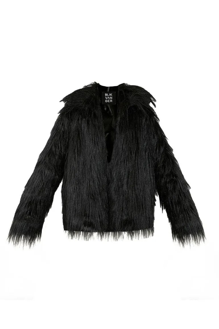Jackets<CULT MIA FAUX FUR SHAGGY JACKET Black