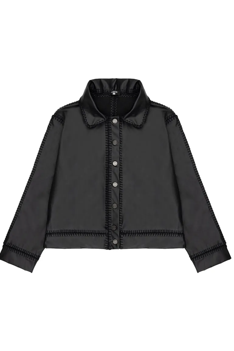 Jackets<CULT MIA FAUX LEATHER JACKET WITH CROCHET DETAILING Black