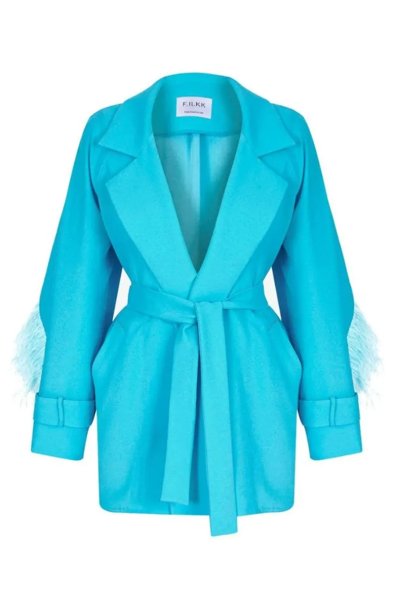 Jackets<CULT MIA FEATHER-DETAILED BLUE KIMONO JACKET