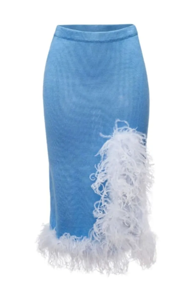Skirts<CULT MIA FEATHER-DETAILED KNIT MIDI SKIRT Blue