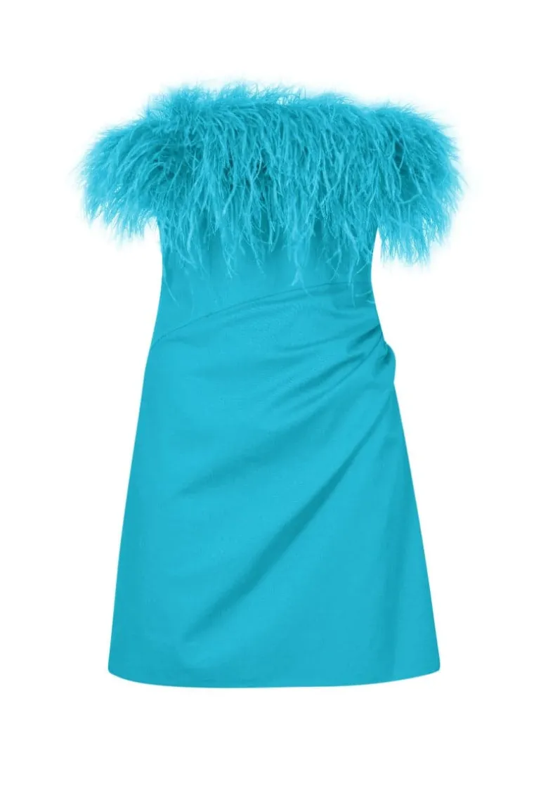 Dresses | Mini Dresses<CULT MIA FEATHER-TRIMMED BLUE MINI DRESS