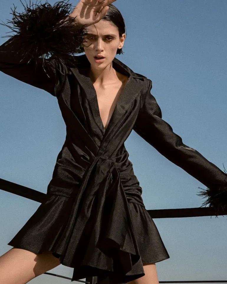 Dresses | Mini Dresses<CULT MIA FEATHER-TRIMMED SILK-BLEND MINI DRESS