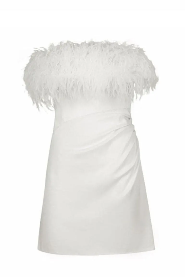 Dresses | Mini Dresses<CULT MIA FEATHER-TRIMMED WHITE MINI DRESS