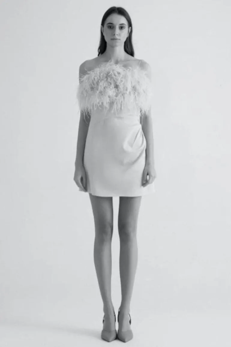 Dresses | Mini Dresses<CULT MIA FEATHER-TRIMMED WHITE MINI DRESS