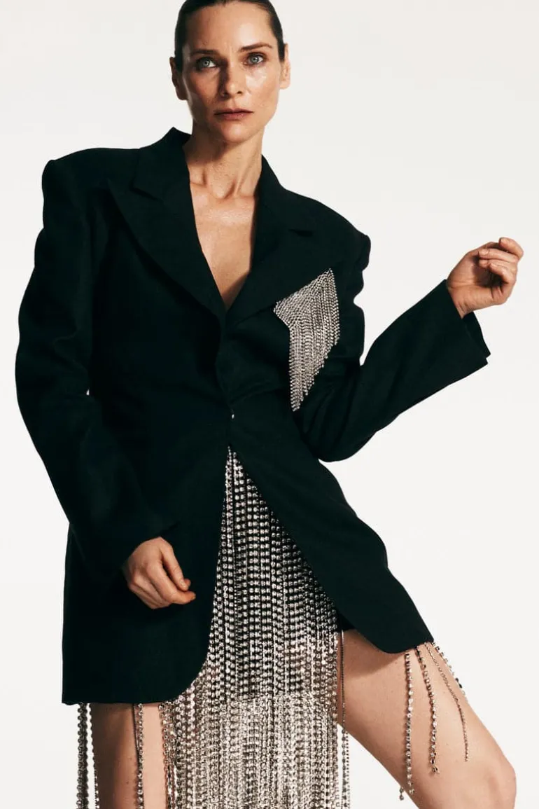 Blazers<CULT MIA FITTED CRYSTAL EMBELLISHED JACKET Black