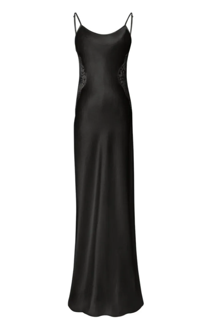 Dresses<CULT MIA FLORA SILK SLIP LONG DRESS IN Black