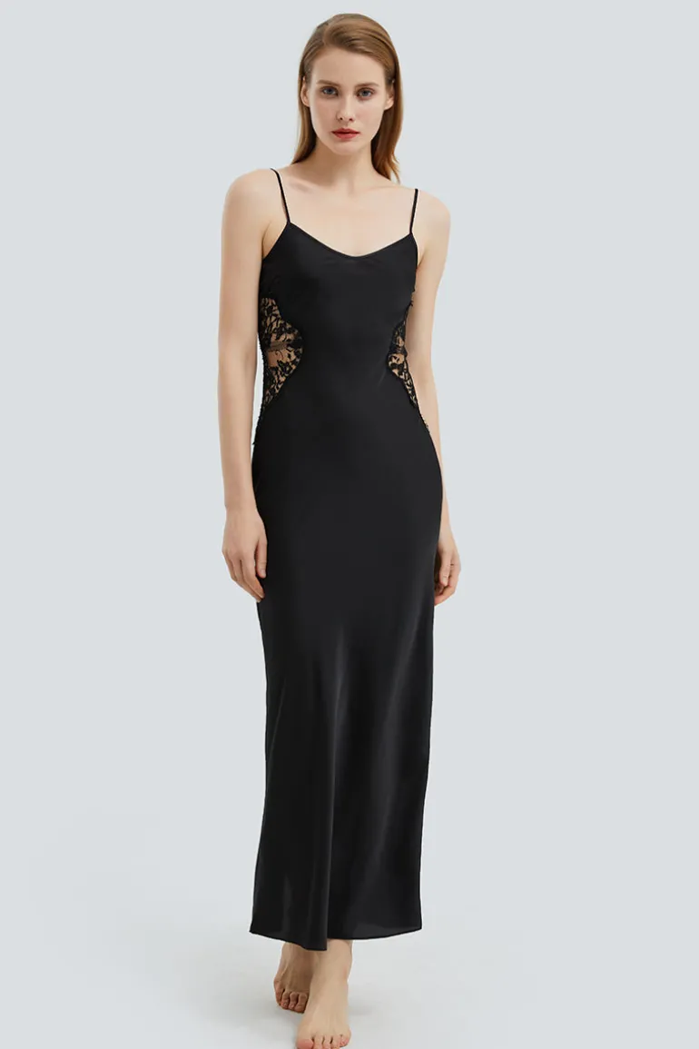 Dresses<CULT MIA FLORA SILK SLIP LONG DRESS IN Black