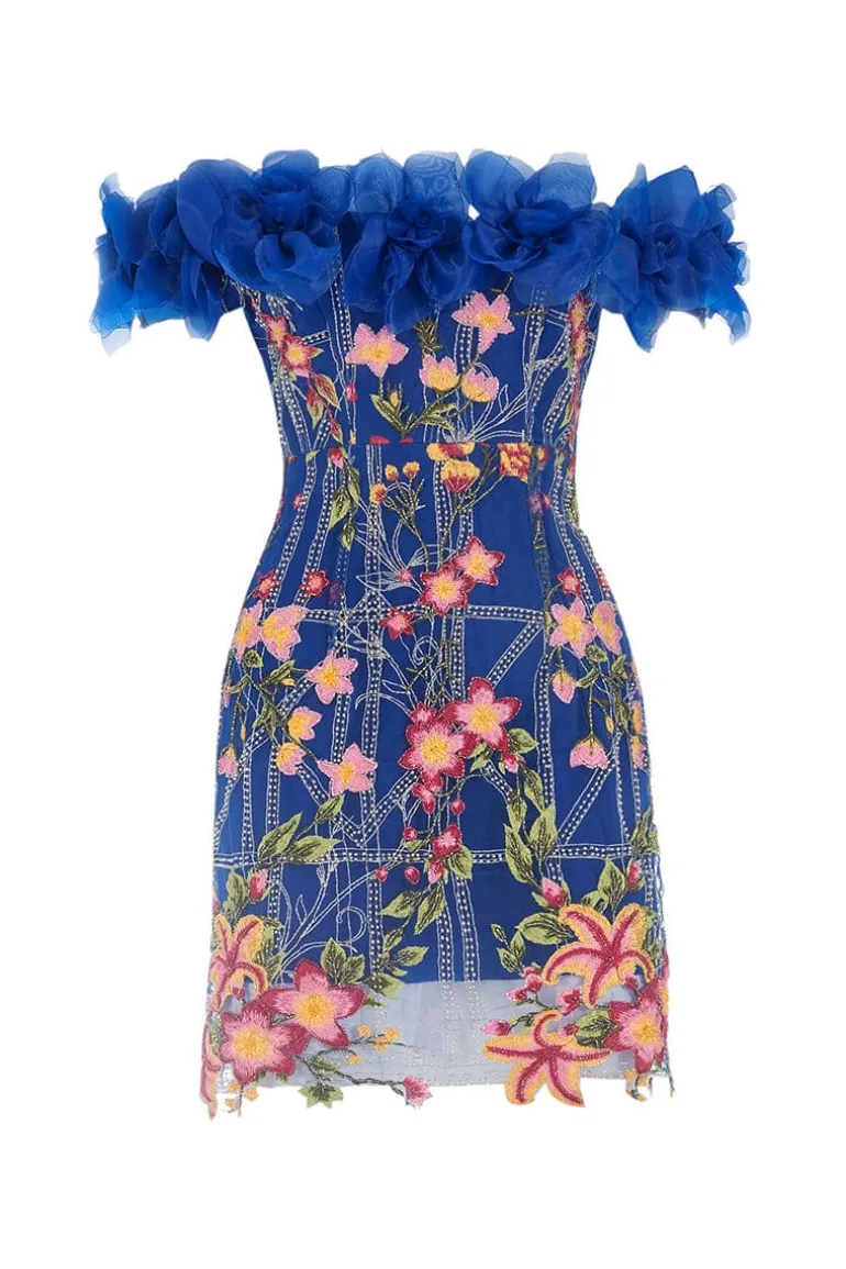 Dresses | Mini Dresses<CULT MIA FLOWER APPLIQUÉ EMBROIDERED MINI DRESS Navy Blue/Multicolour