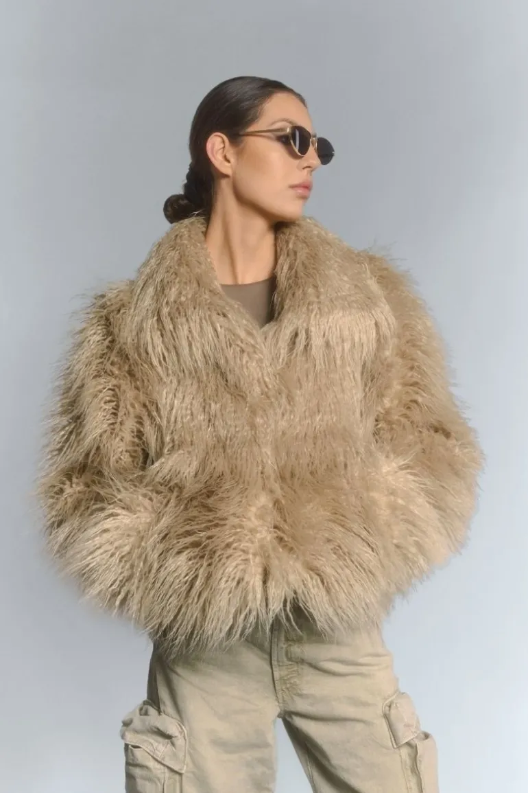 Jackets<CULT MIA FLUFFY FAUX FUR JACKET IN Beige