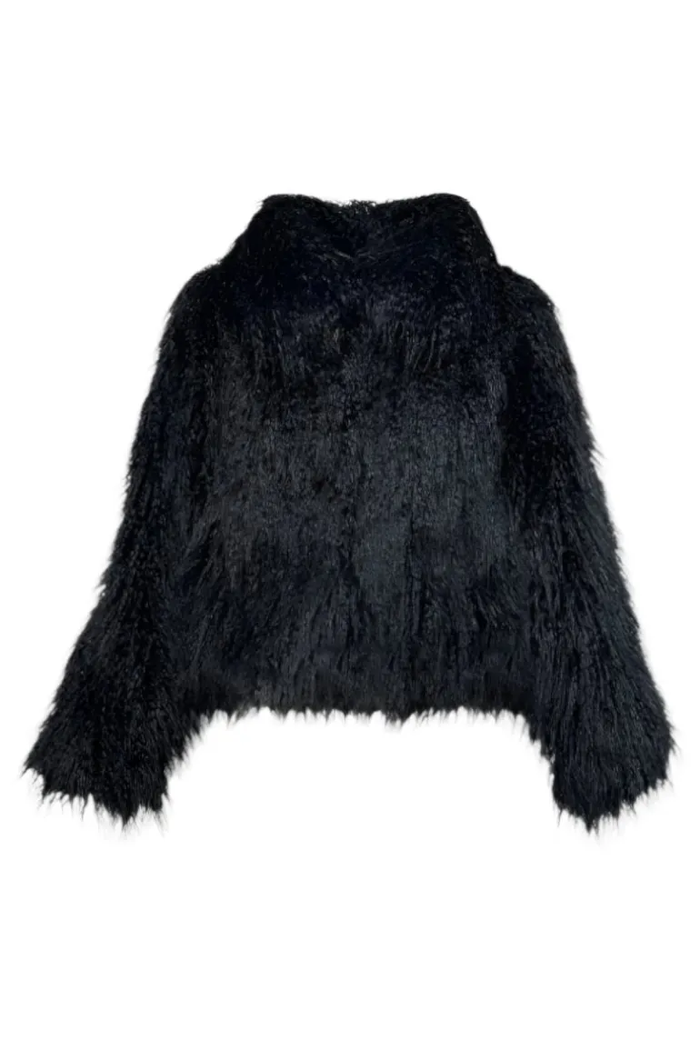 Jackets<CULT MIA FLUFFY FAUX FUR JACKET IN Black