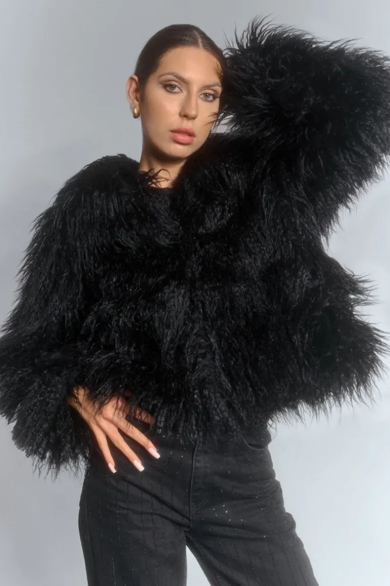 Jackets<CULT MIA FLUFFY FAUX FUR JACKET IN Black