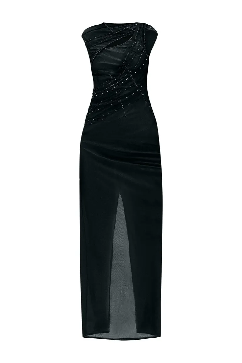 Dresses | Midi Dresses<CULT MIA FRANCIS SHEATH BOAT NECK TULLE FLOOR LENGTH DRESS Black