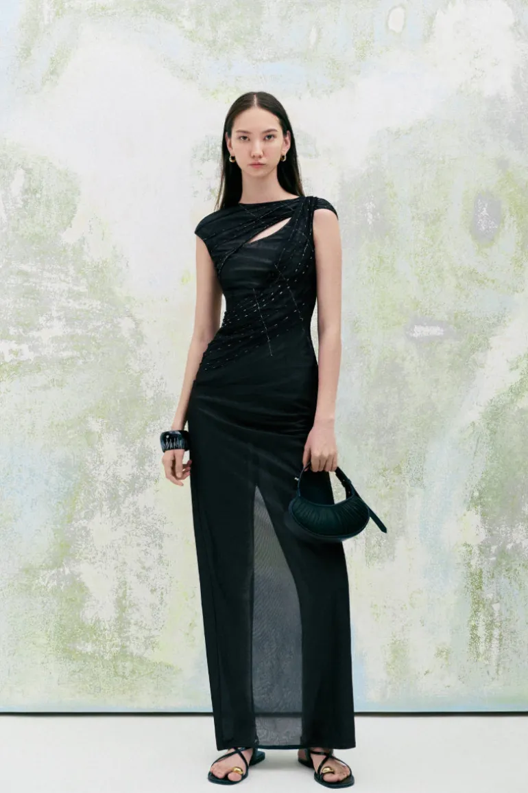 Dresses | Midi Dresses<CULT MIA FRANCIS SHEATH BOAT NECK TULLE FLOOR LENGTH DRESS Black