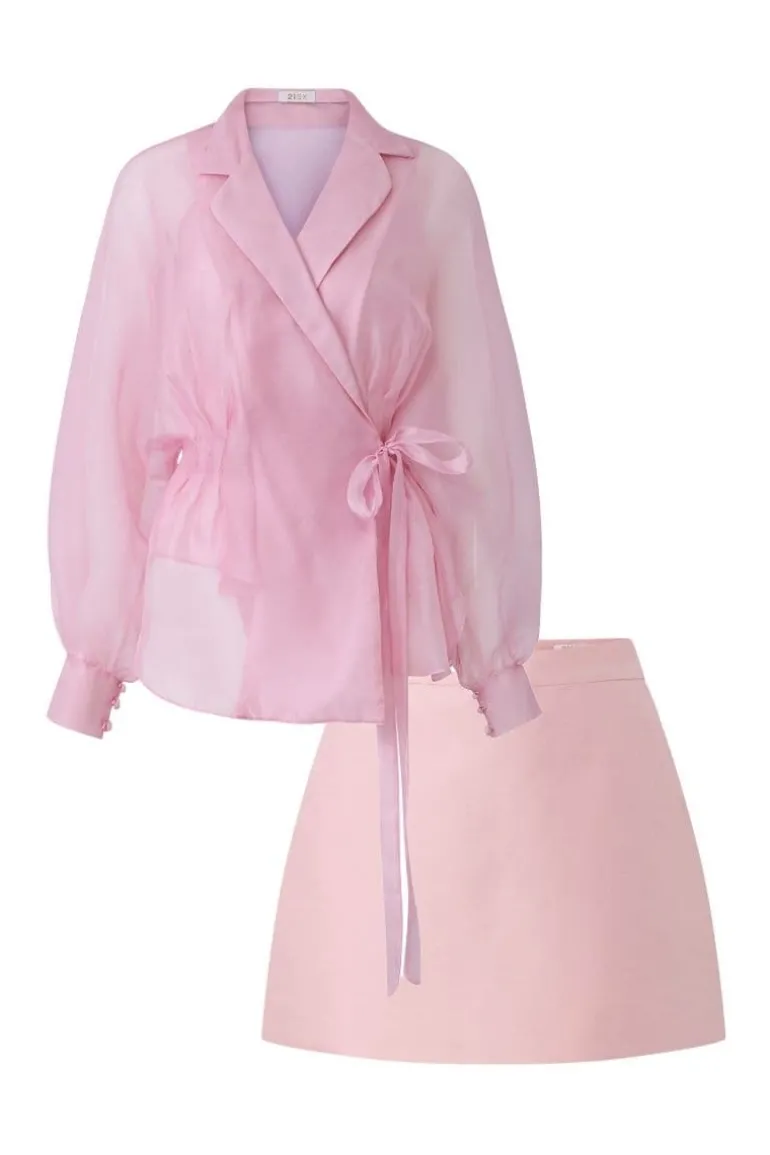 Dresses | Mini Dresses<CULT MIA FREYJA BALLOON SLEEVE TOP AND DELLA MINI SKIRT SET Pink