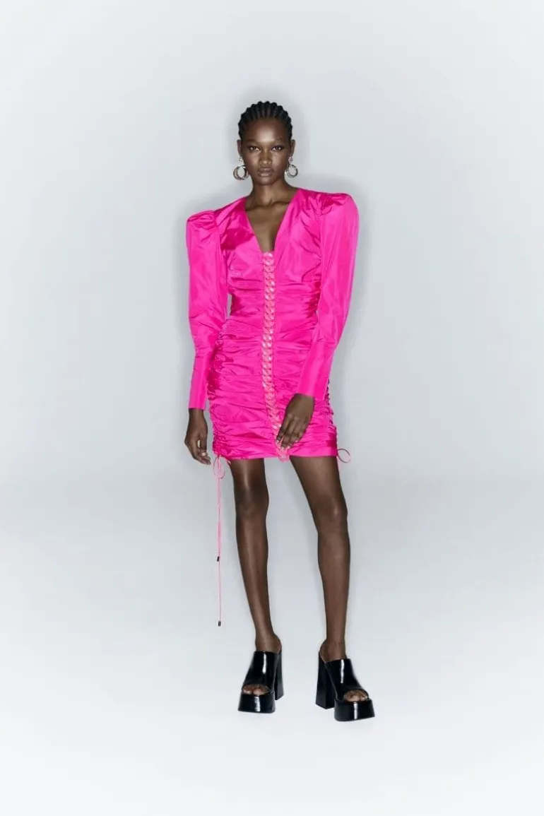 Dresses | Midi Dresses<CULT MIA GATHERING DRESS WITH CHAIN Fuchsia