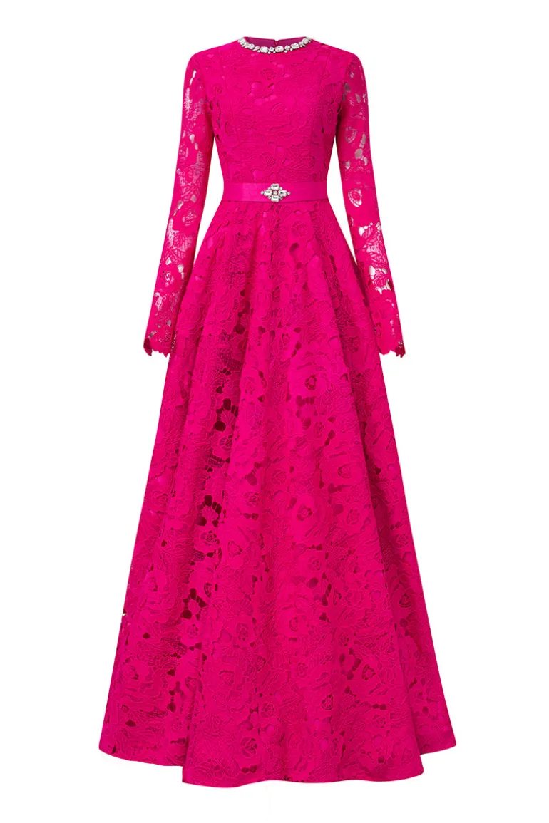 Dresses | Gowns<CULT MIA ROUND NECKLINE LACE AND TAFFETA GOWN Fuchsia