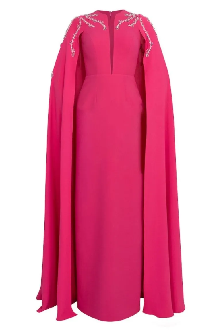 Dresses<CULT MIA STRAIGHT CUT WITH CAPE LONG DRESS Fuchsia