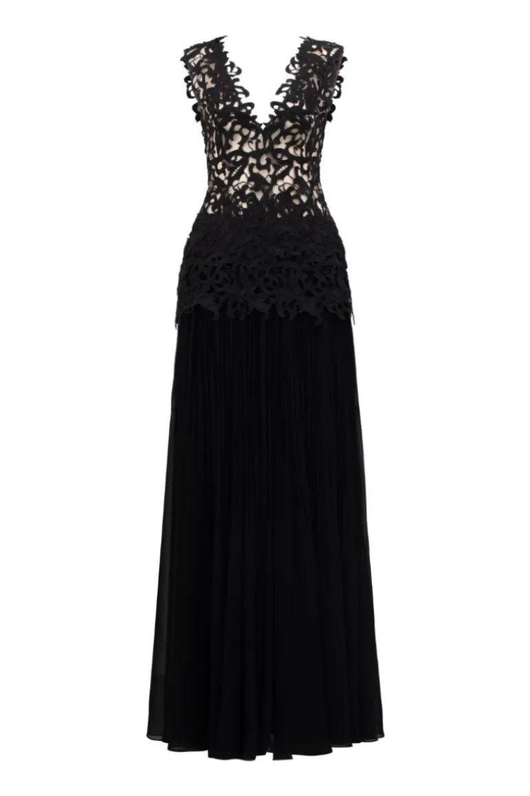 Dresses<CULT MIA GABRIELLA FLORAL LACE MIXED CHIFFON DRESS Black