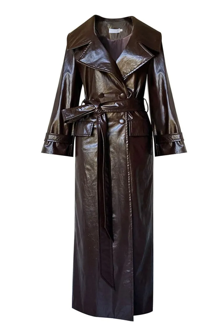Coats<CULT MIA GABRIELLE FAUX LEATHER TRENCH COAT Brown