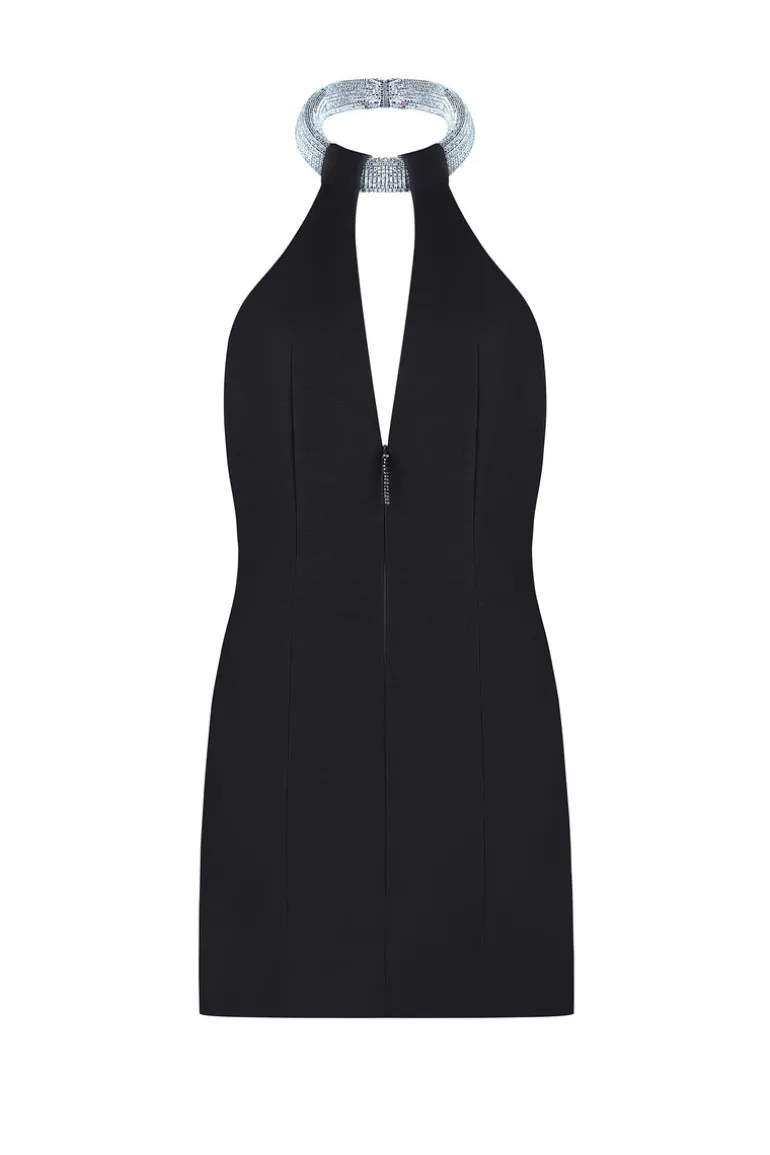 Dresses | Mini Dresses<CULT MIA GAIA HALTERNECK CRYSTAL EMBELLISHED MINI DRESS Black