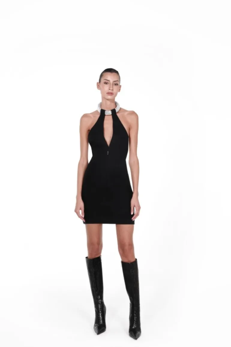 Dresses | Mini Dresses<CULT MIA GAIA HALTERNECK CRYSTAL EMBELLISHED MINI DRESS Black