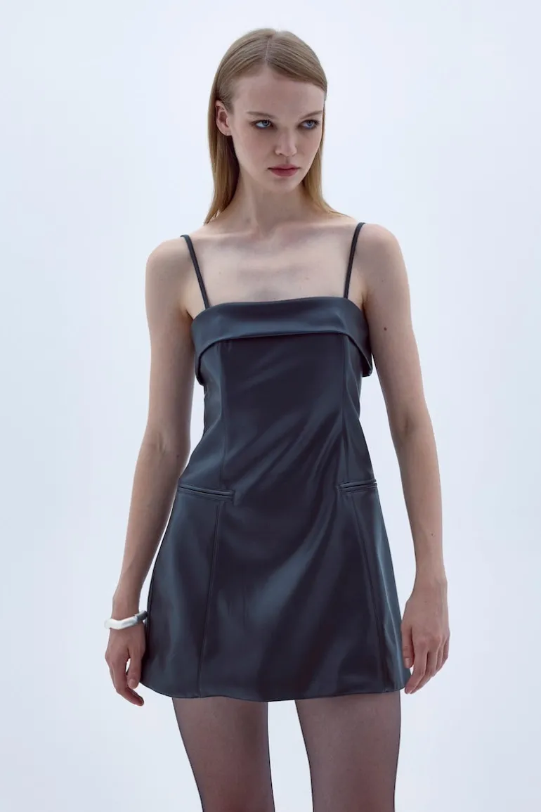 Dresses | Mini Dresses<CULT MIA GAIA MINI VEGAN LEATHER DRESS IN Black