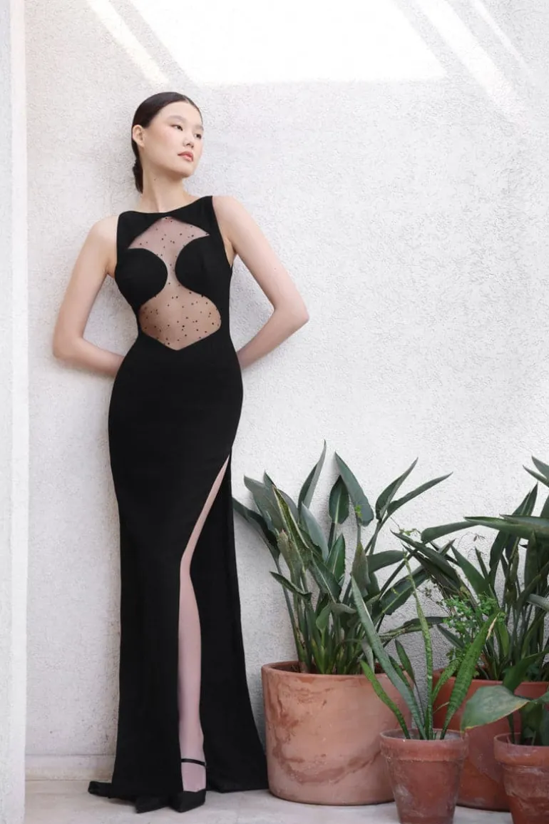 Dresses<CULT MIA GIA OPEN BACK MAXI DRESS Black