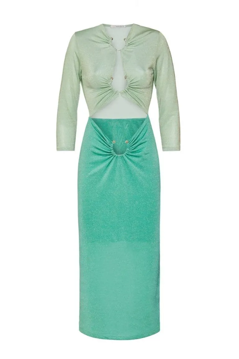 Dresses | Midi Dresses<CULT MIA GIZEM METALLIC KNITTED MIDI DRESS Turquoise