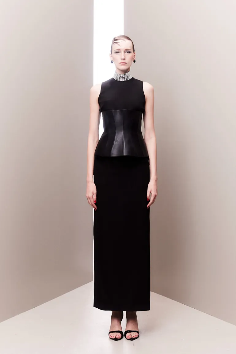 Dresses | Gowns<CULT MIA GLAMOUROUS MIRROR-EMBELLISHED GOWN WITH VEGAN CORSET BELT Black