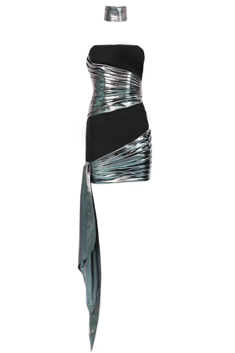 Dresses | Mini Dresses<CULT MIA GLEAMING DRAPED METALLIC MINI DRESS Black
