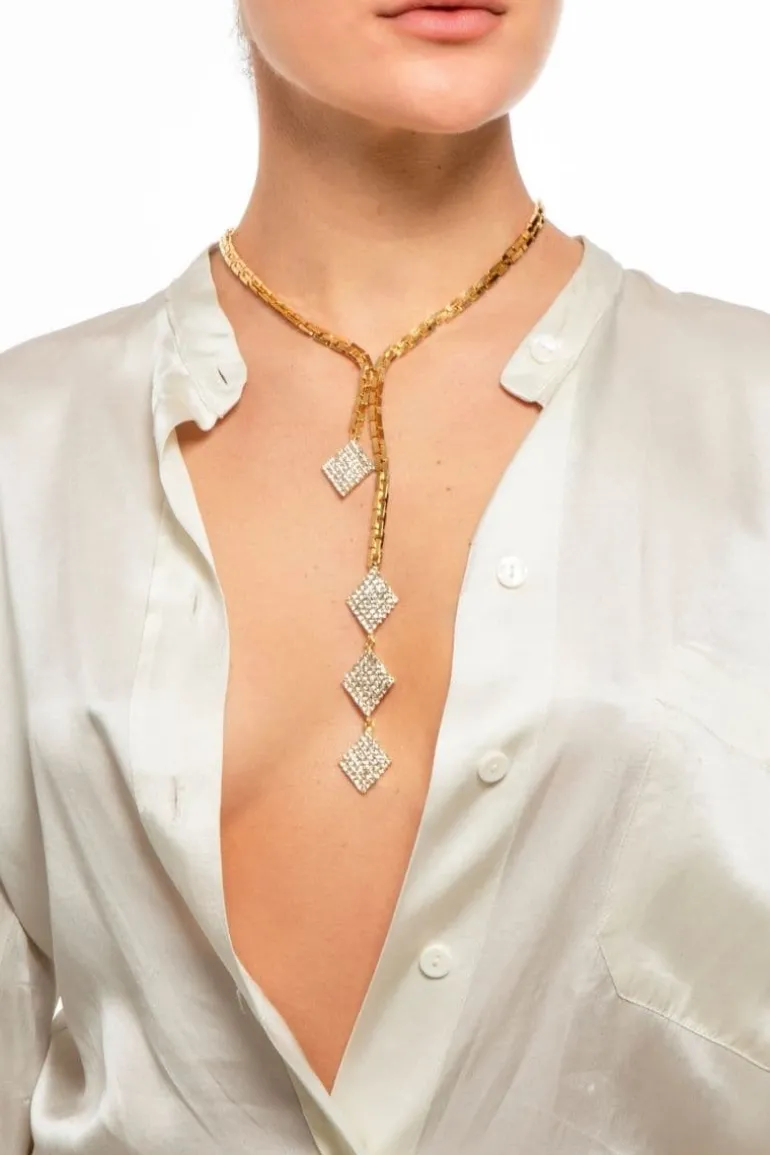 Necklaces<CULT MIA GOLD AND CRYSTAL LONG FRENNY NECKLACE Crystal/Gold