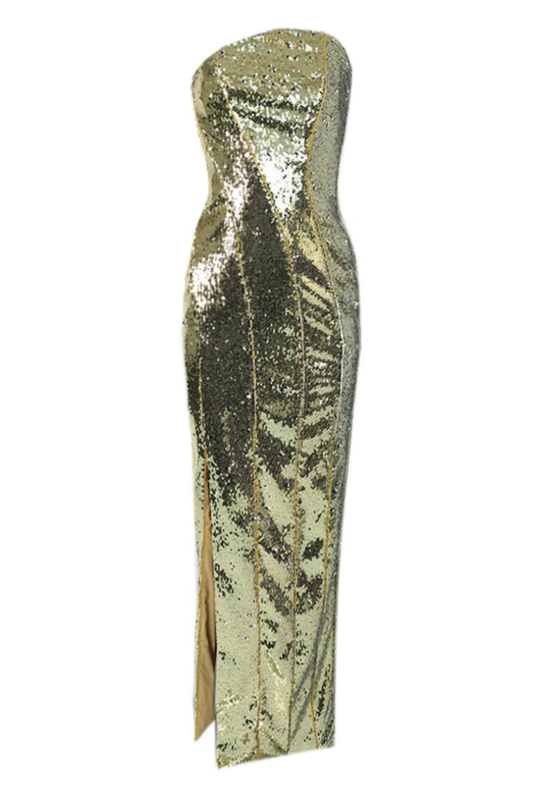 Dresses<CULT MIA SEQUINED STRAPLESS CORSET DRESS Gold