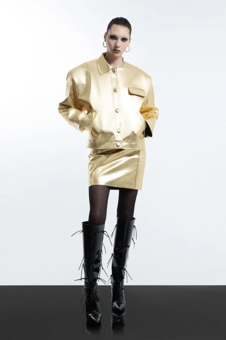 Skirts<CULT MIA FAUX LEATHER MINI SKIRT Golden