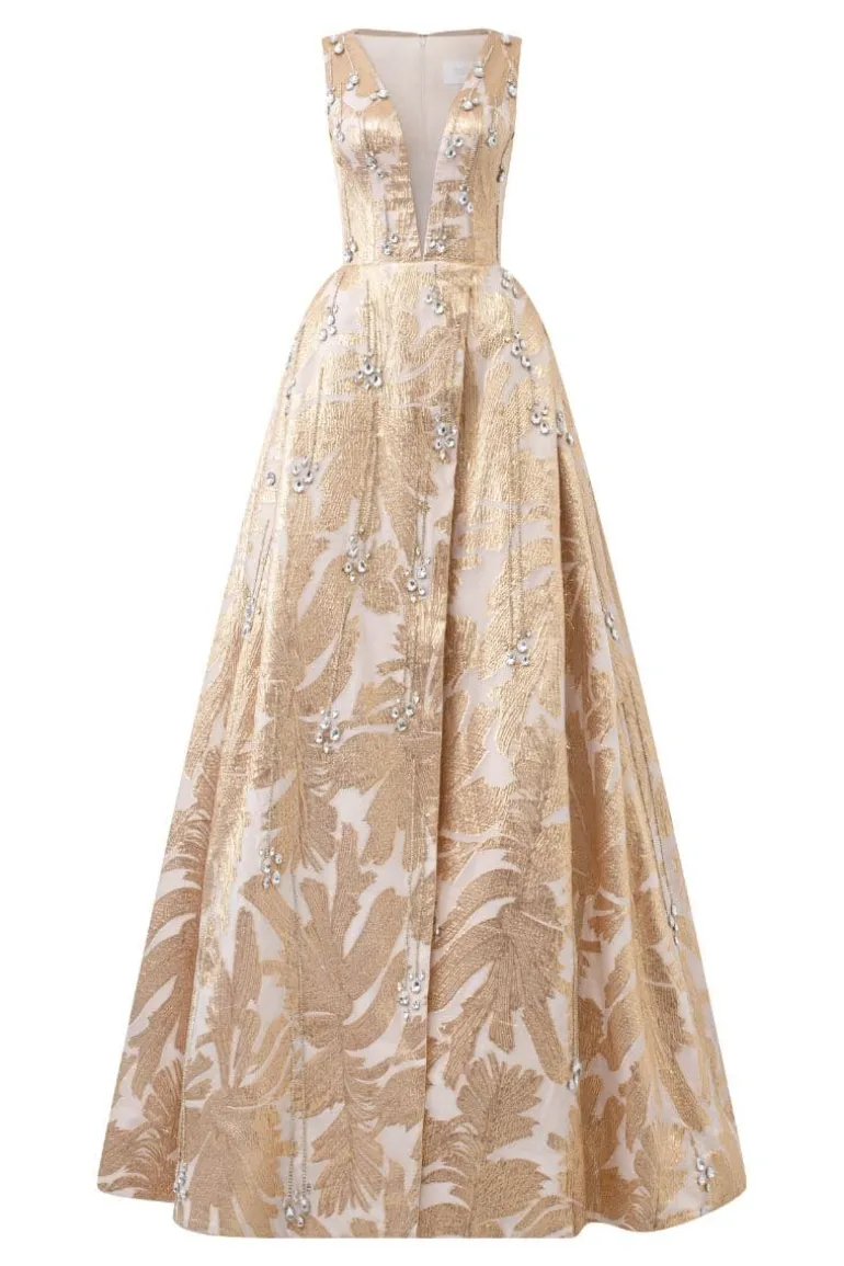 Dresses | Gowns<CULT MIA SLEEVELESS DEEP V-NECK GOWN Golden