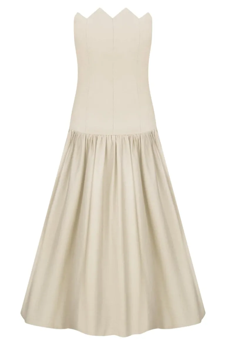 Dresses | Midi Dresses<CULT MIA GONT STRAPLESS A-LINE MIDI DRESS Beige