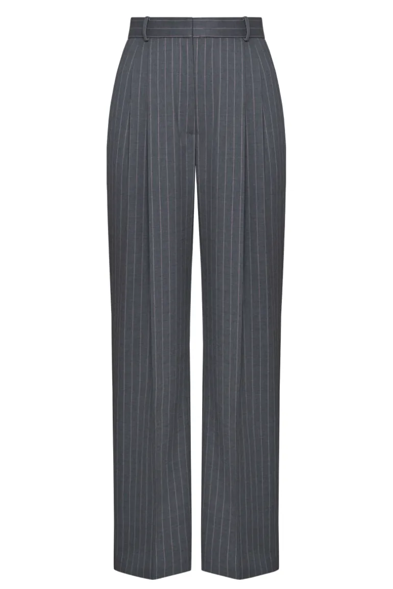 Pants<CULT MIA GRAY STRAIGHT LEG PINSTRIPE PANTS Gray and Pink Pinstripe