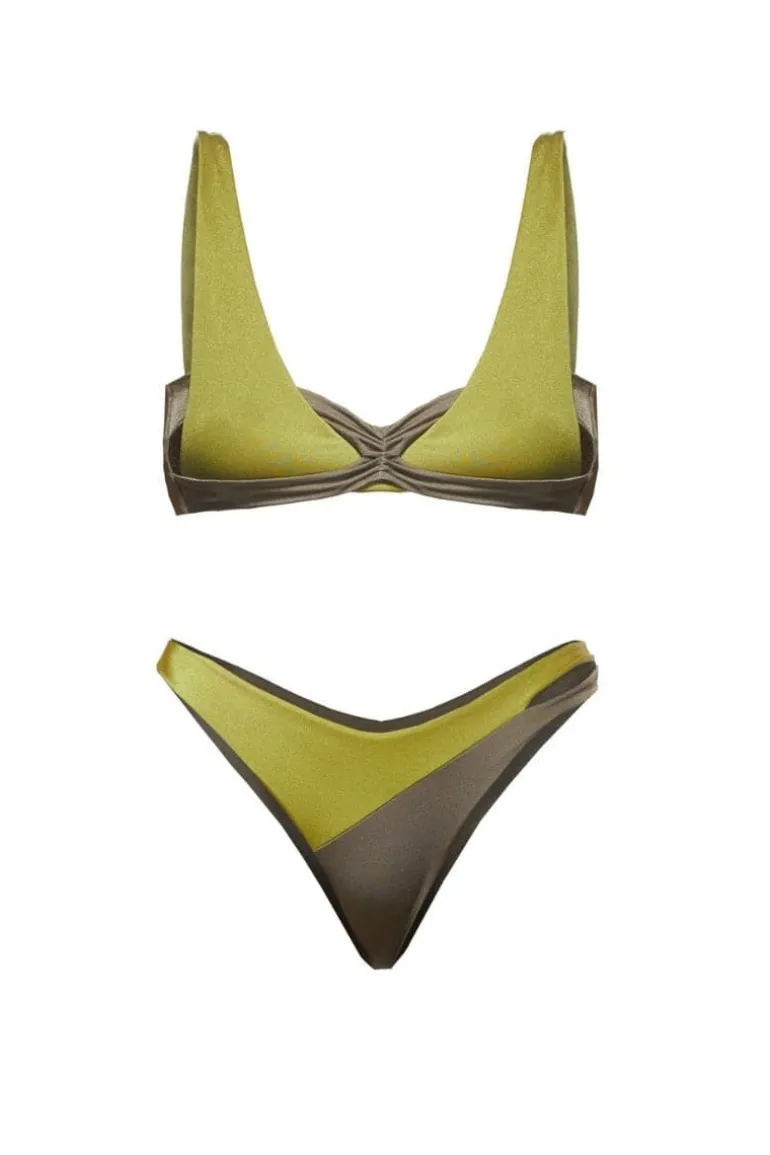 Swimwear<CULT MIA GREEN & GRAY KHAKI ISLA BIKINI Green and Grey Khaki