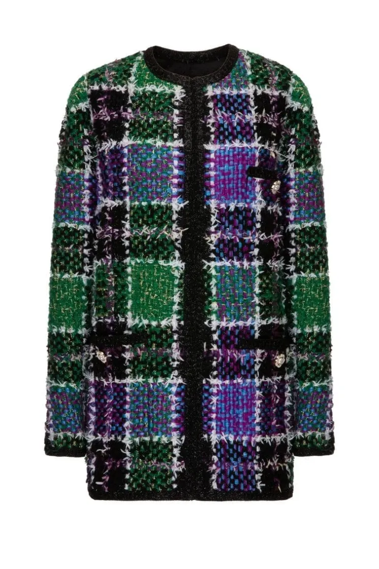 Jackets<CULT MIA GREEN AND PURPLE CHECKERED WOOL-BLEND JACKET