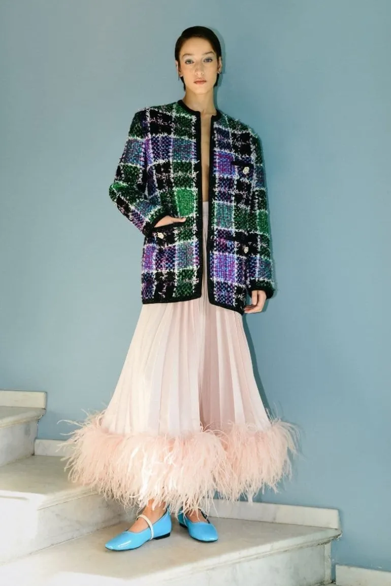 Jackets<CULT MIA GREEN AND PURPLE CHECKERED WOOL-BLEND JACKET
