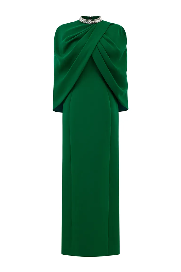 Dresses<CULT MIA COLLAR STONE EMBELLISHED CAPE WITH GOWN SET Green
